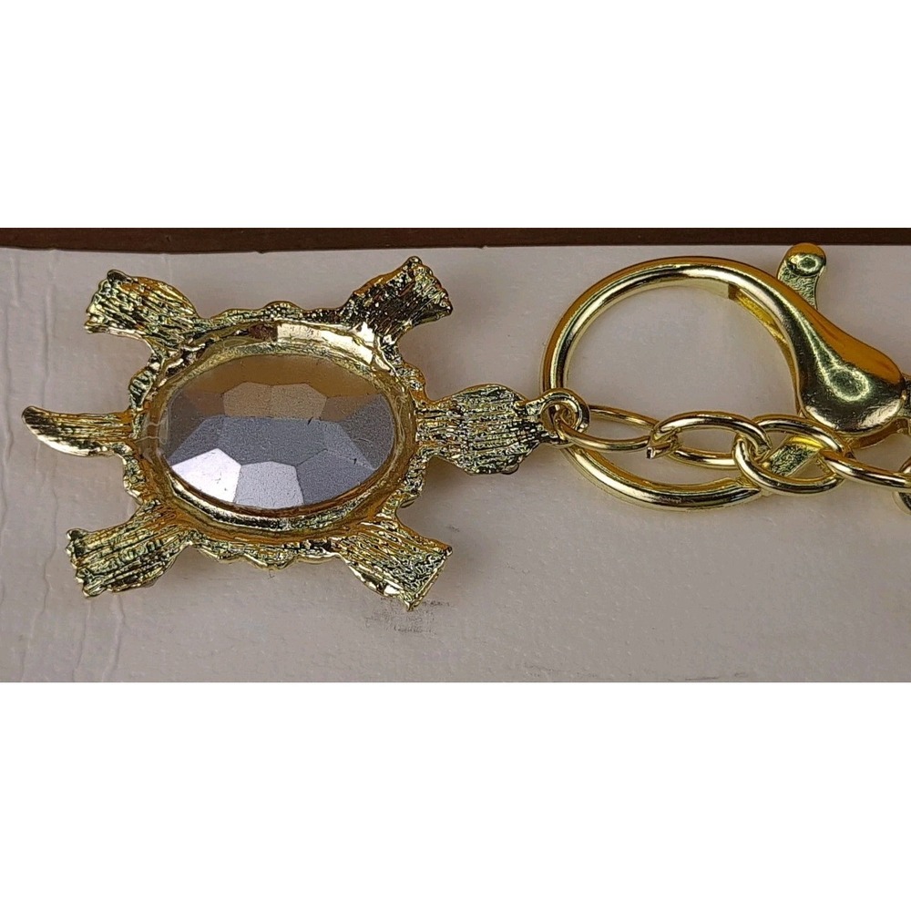 Turtle Gold Rhinestone‎ Crystal Gold Tone Keychain Backpack Purse Clip - Picture 5 of 7